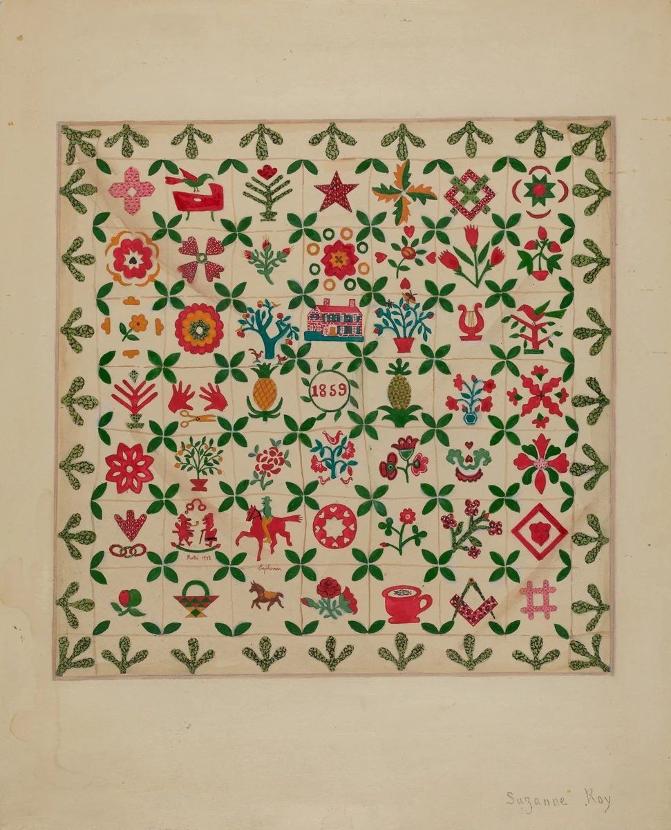 Applique Quilt by Suzanne Roy, index of american design, 1938