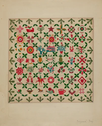 Applique Quilt by Suzanne Roy, index of american design, 1938
