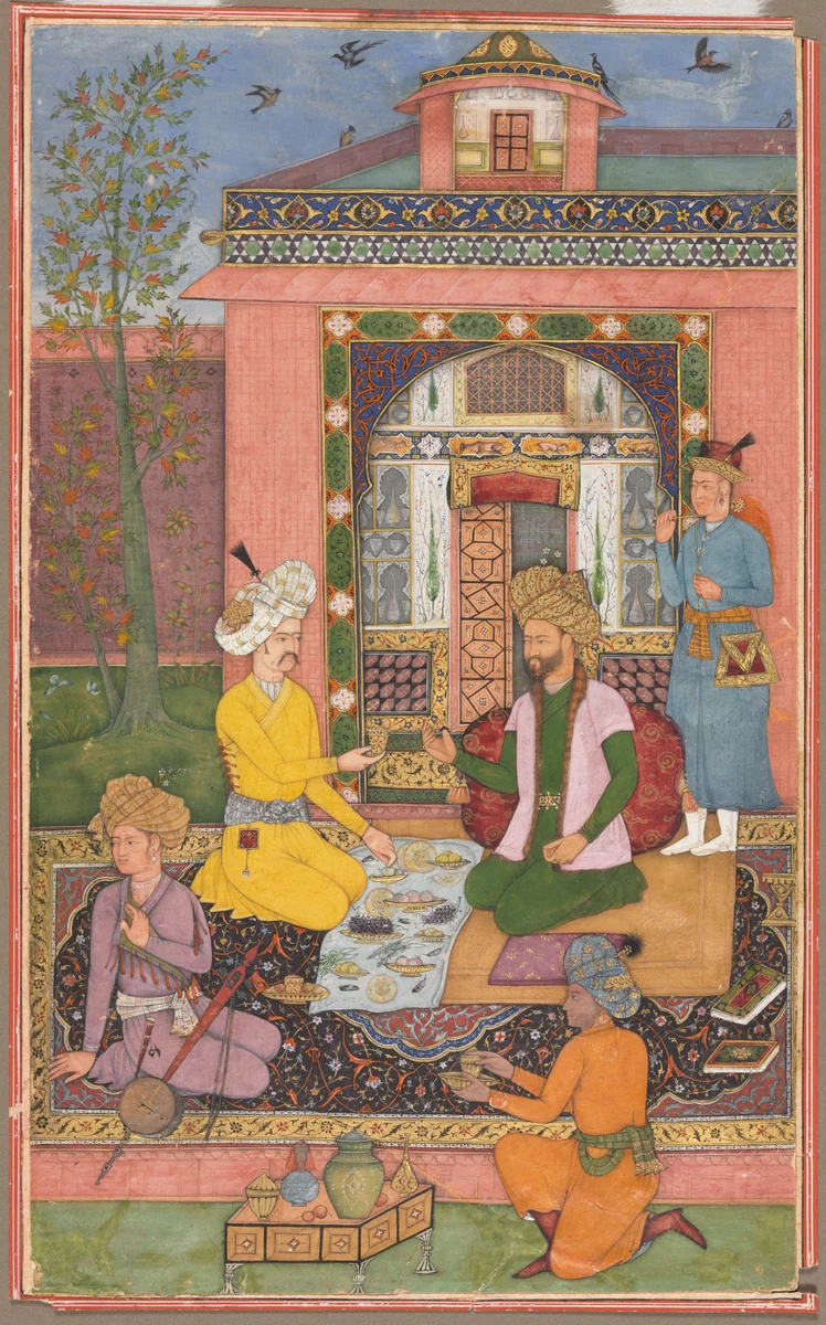 A Royal Picnic on a Terrace by Muhammad Ali, painting, 1615-1625