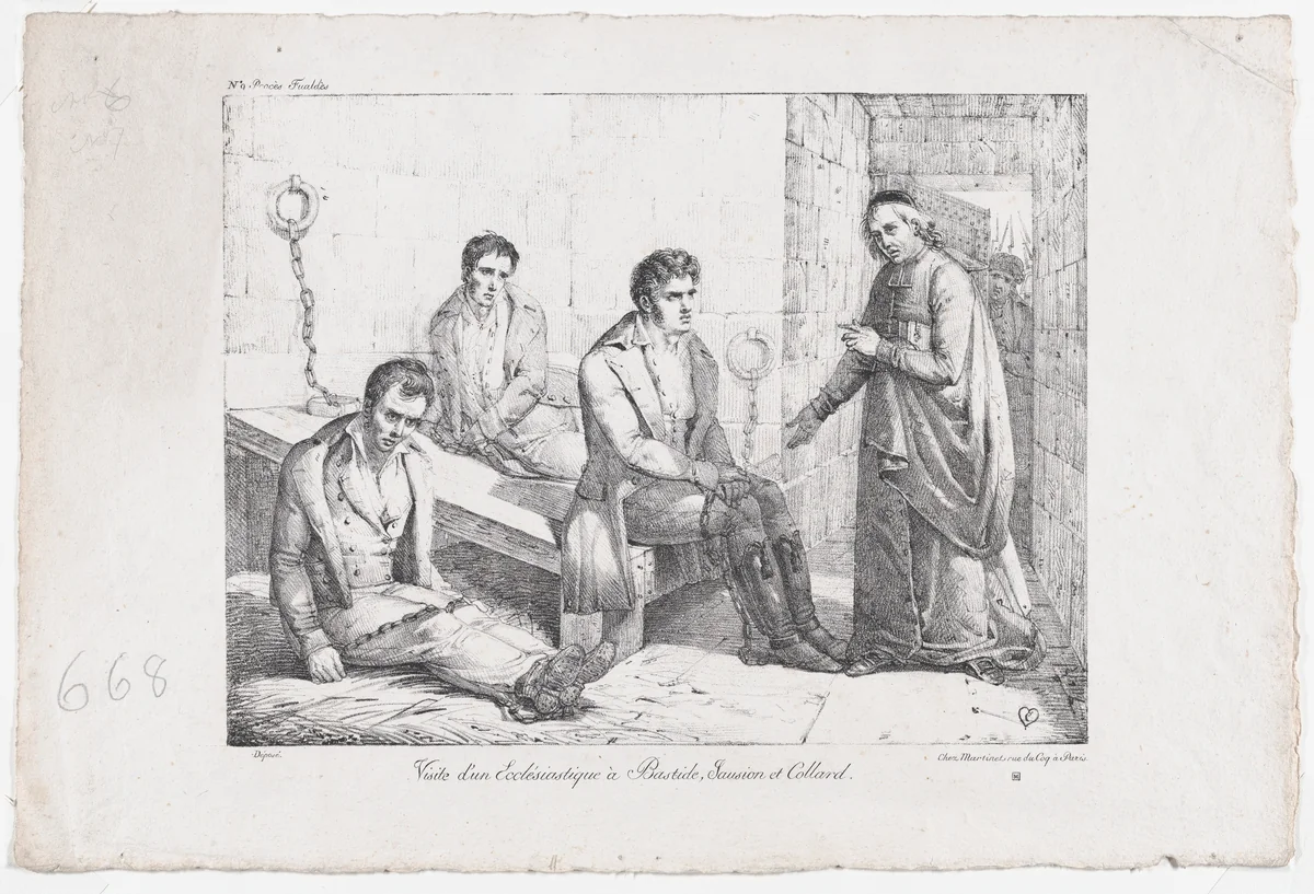 Visit of a Clergyman to Bastide, Sausion, and Collard by Sébastien Coeuré, print, 1820-1830