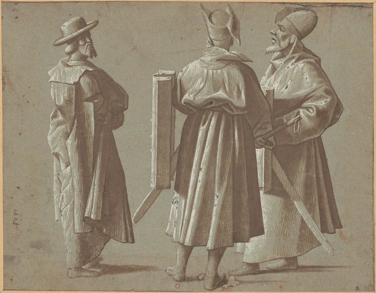 Three Figures by Vittore Carpaccio, drawing, 1465-1526