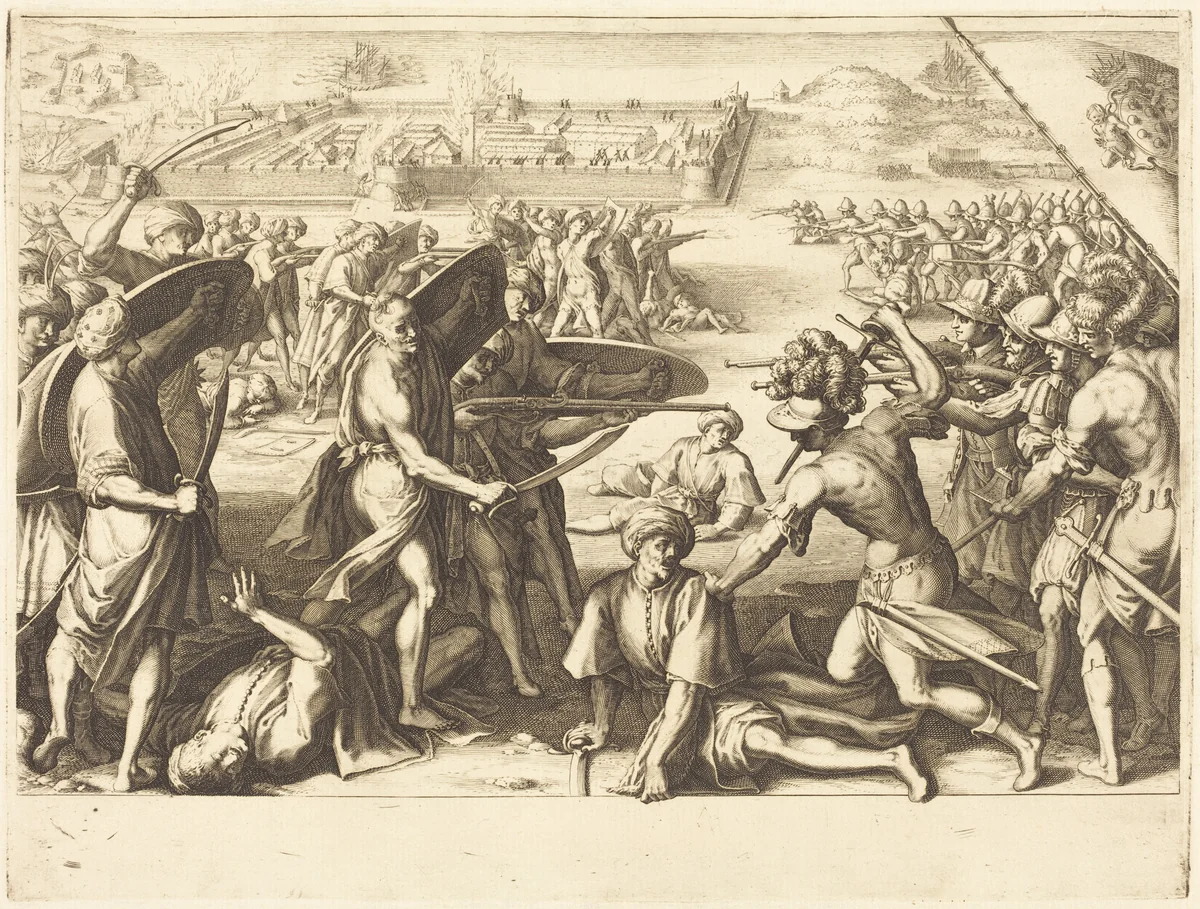 Assault on the Outer Forts of Bone by Jacques Callot, print, 1614