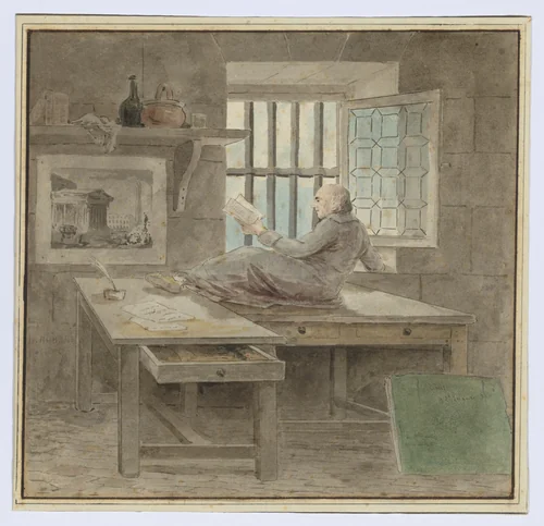 Self-portrait in Saint-Lazare Prison by Hubert Robert, drawing, 1793