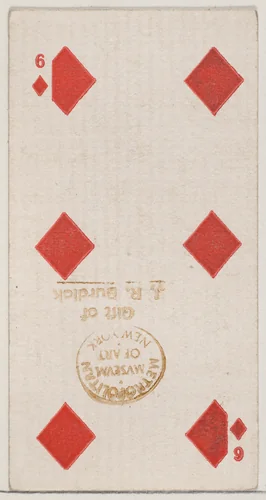 Six Diamonds (red), from the Playing Cards series (N84) for Duke brand cigarettes by W. Duke, Sons & Co., print, 1888