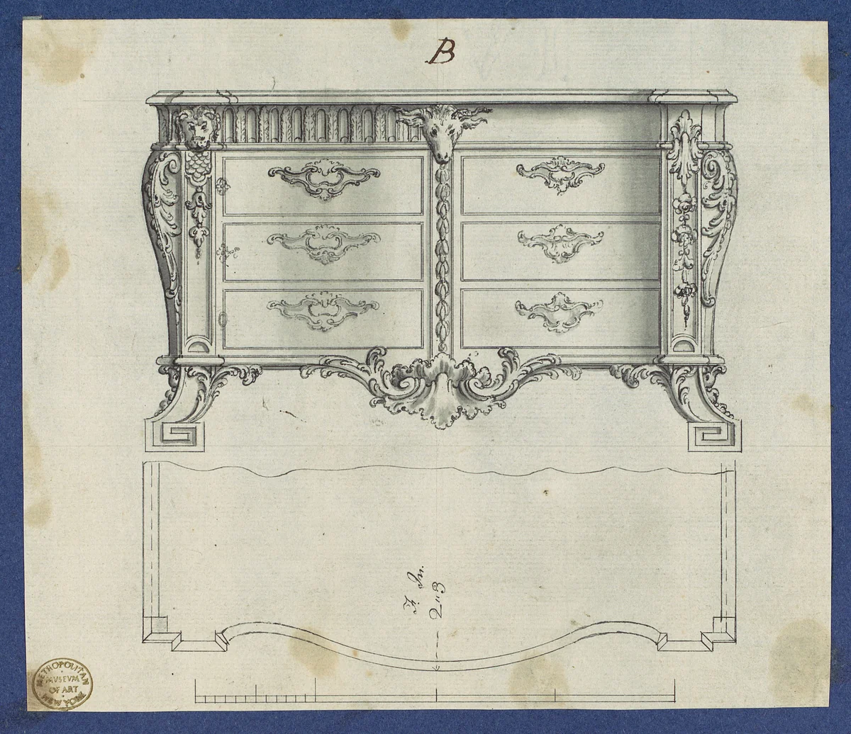 French Commode, from Chippendale Drawings, Vol. II by Thomas Chippendale, drawing, 1762