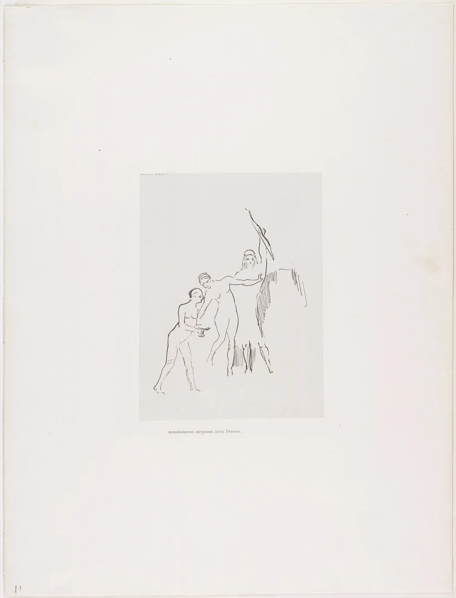 Immediately Three Goddesses Arise (Immédiatement surgissent trois Déesses) from The Temptation of Saint Anthony (La Tentation de Saint-Antoine) by Odilon Redon, print, 1896