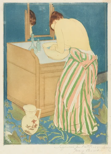 Woman Bathing by Mary Cassatt, print, 1890-1891