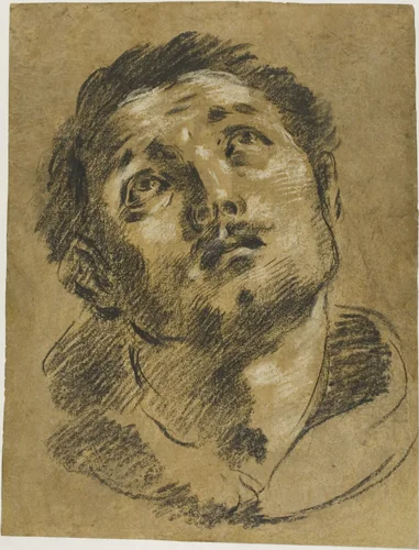 Head of Saint Stephen: Study for the Martyrdom of Saint Stephen by Jacopo Cavedone, drawing, 1627-1630