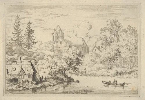 The Casks and Planks at the Back of the River by Allart van Everdingen, print, 1621-1675