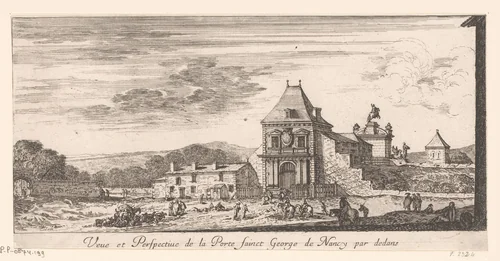Gezicht op de poort van Sint George in Nancy by Israël Silvestre, print, 1650