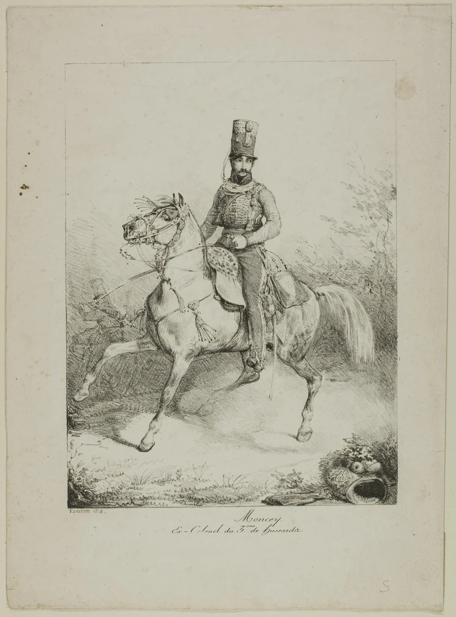 Moncey, Ex-colonel of the 3rd Hussar Regiment by Eugène L. Lami, print, 1818