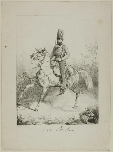 Moncey, Ex-colonel of the 3rd Hussar Regiment by Eugène L. Lami, print, 1818