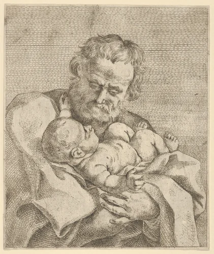 Saint Joseph holding the infant Christ by anonymous, print, 1600-1699