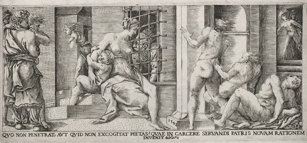 Roman Charity by Unknown, print, 1500-1599
