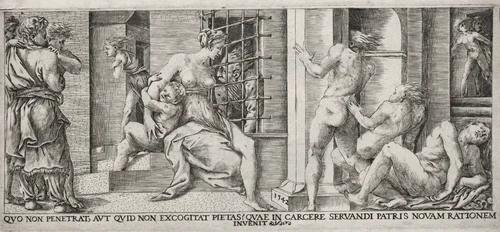 Roman Charity by Unknown, print, 1500-1599