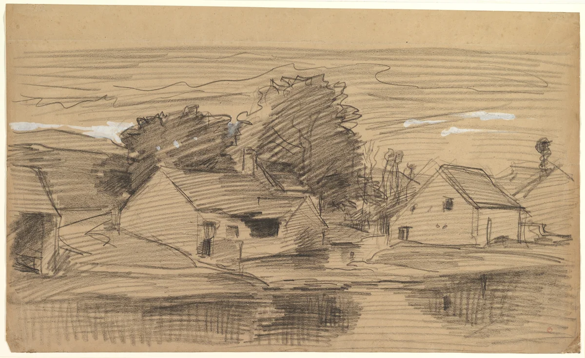 The Hamlet of Optevoz by Charles-François Daubigny, drawing, 1847-1857