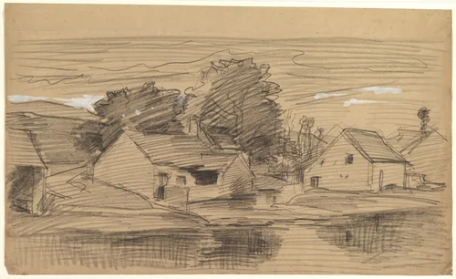 The Hamlet of Optevoz by Charles-François Daubigny, drawing, 1847-1857