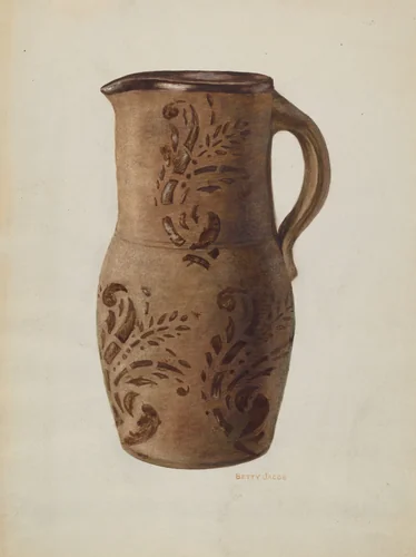 Redware Pitcher by Betty Jacob, index of american design, 1939-1940