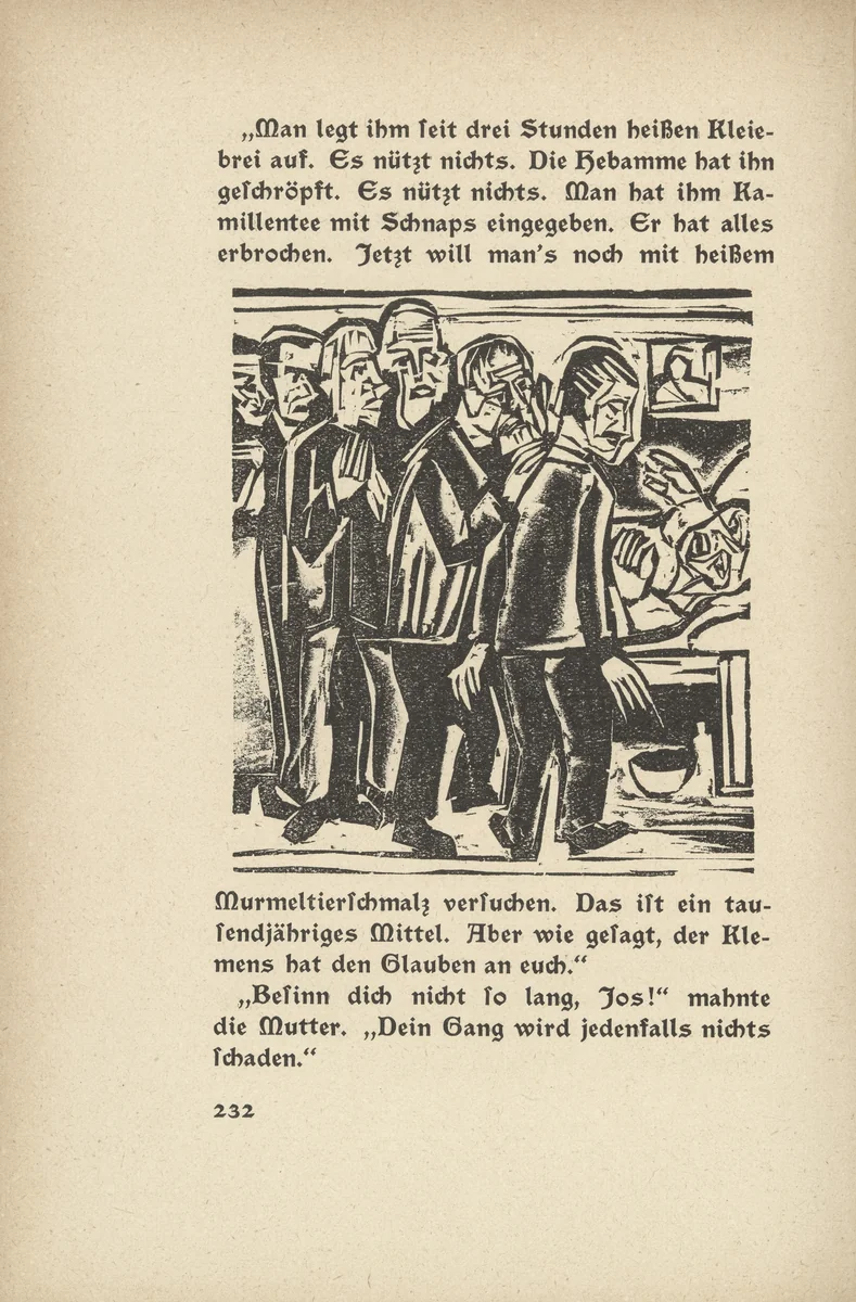 As Josua Grübler Found his Way: At the Deathbed (Wie Josua Grübler seinen Weg fand: Am Sterbebett) (in-text plate, page 232) from Neben der Heerstrasse (Off the Main Road) by Ernst Ludwig Kirchner, illustrated book, 1923
