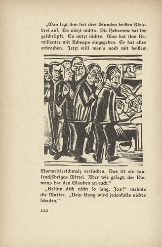 As Josua Grübler Found his Way: At the Deathbed (Wie Josua Grübler seinen Weg fand: Am Sterbebett) (in-text plate, page 232) from Neben der Heerstrasse (Off the Main Road) by Ernst Ludwig Kirchner, illustrated book, 1923