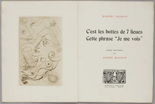 Portrait of Robert Desnos (frontispiece) from C'est les bottes de 7 lieues: Cette phrase "Je me vois" by André Masson, illustrated book, 1926