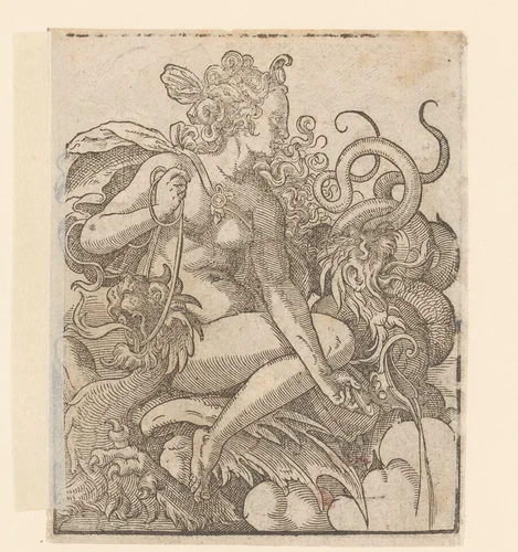 Medea gedragen door draken by anonymous, print, 1580