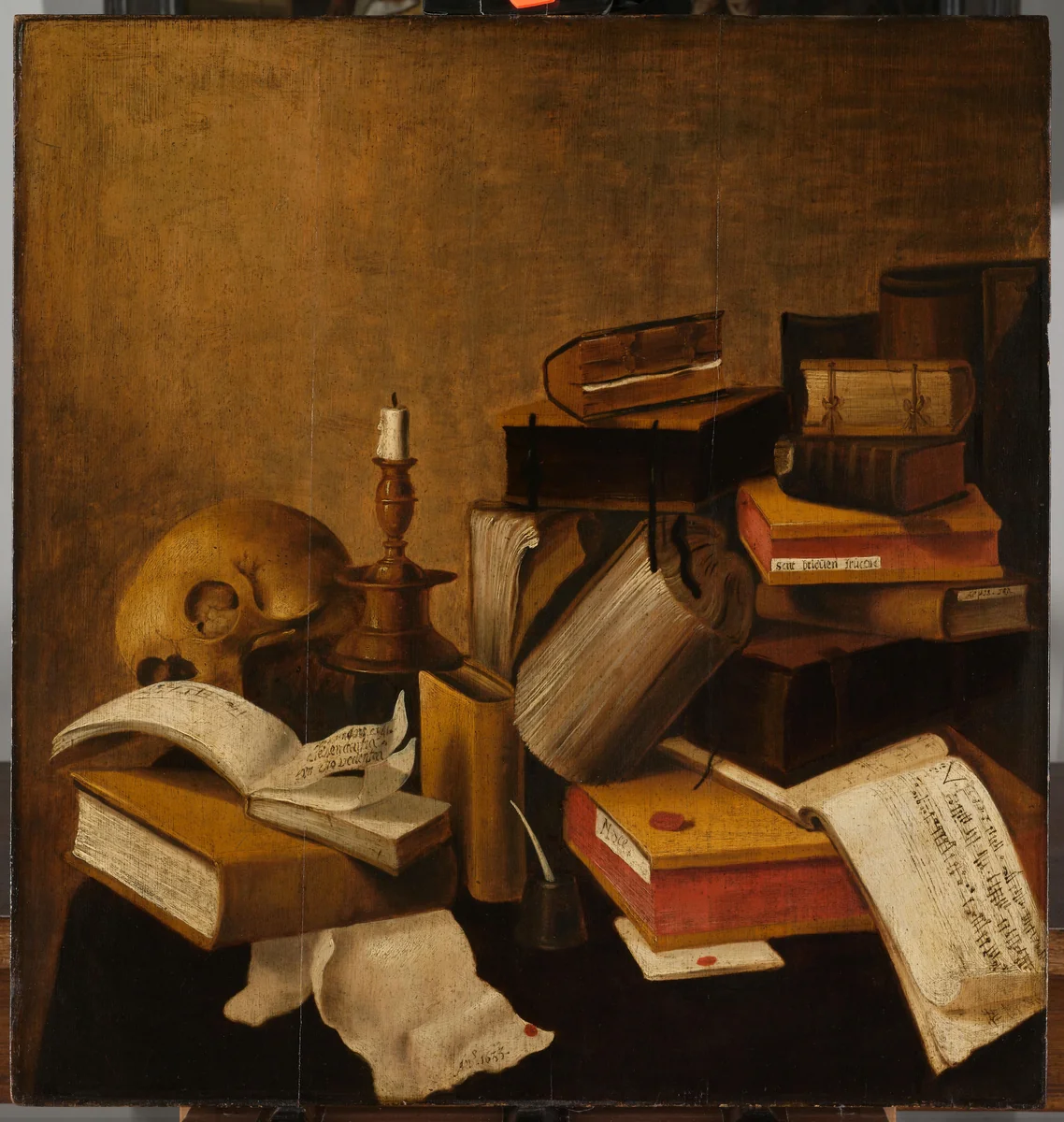 Vanitas Still Life with Books by anonymous, painting, 1633