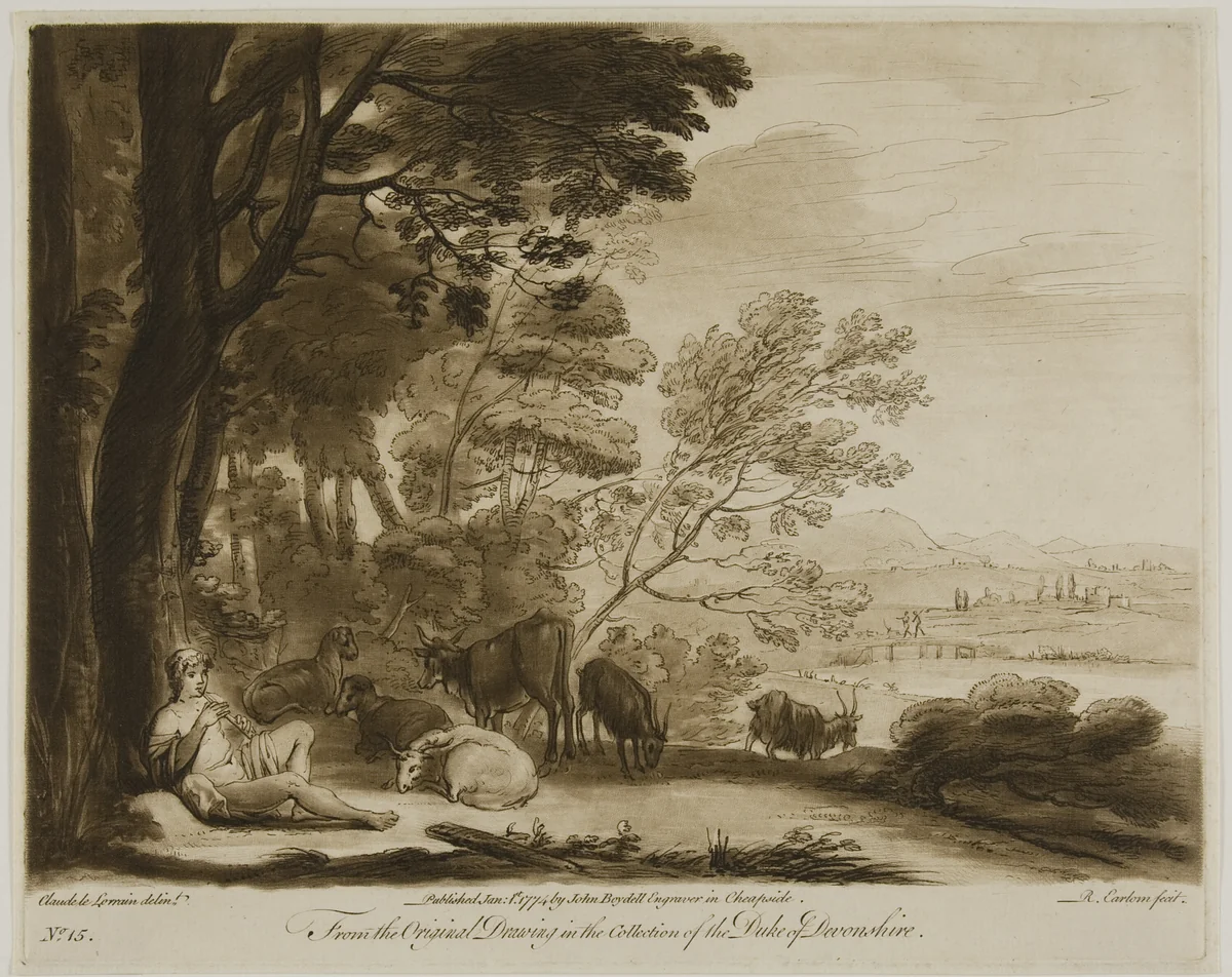 Shepherd Playing the Flute by Richard Earlom, print, 1774