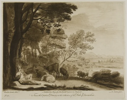 Shepherd Playing the Flute by Richard Earlom, print, 1774