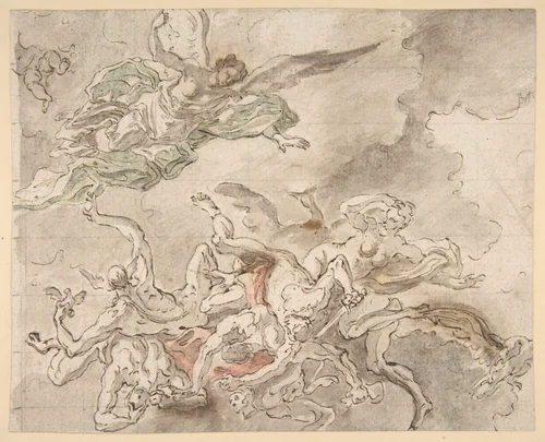 Study for the Fall of Simon Maqus, S. Paolo Maggiare, Naples by Francesco Solimena, drawing, 1690