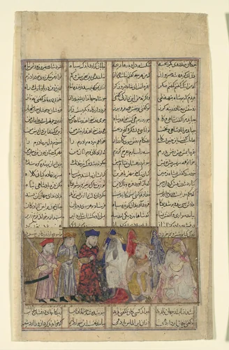 "Iskandar in the Presence of the Brahmins", Folio from a Shahnama (Book of Kings) of Firdausi by Abu'l Qasim Firdausi, manuscript, 1305-1365