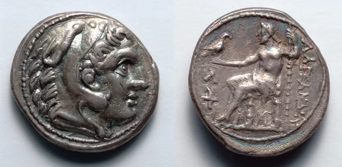 Tetradrachm: Head of Young Herakles (obverse); Zeus (reverse) by Unknown, metalwork, -336--323