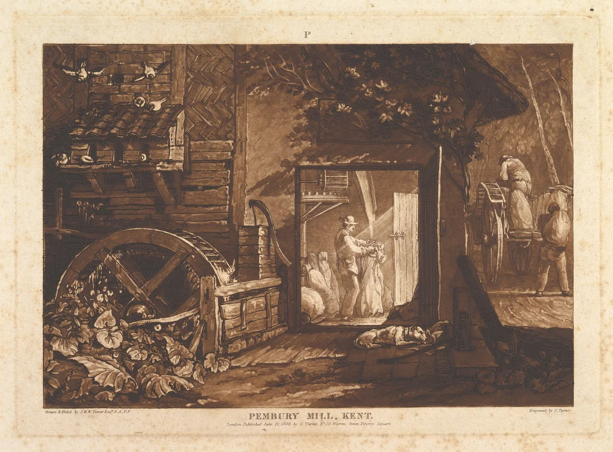 Pembury Mill, Kent (Liber Studiorum, part III, plate 12) by Joseph Turner, print, 1808