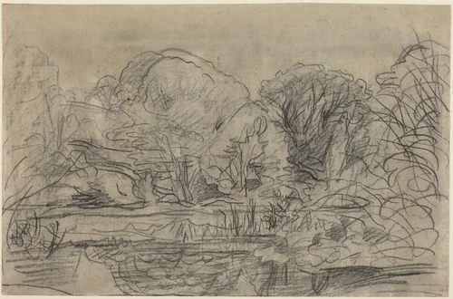 A Woodland Pond by Charles-François Daubigny, drawing, 1870