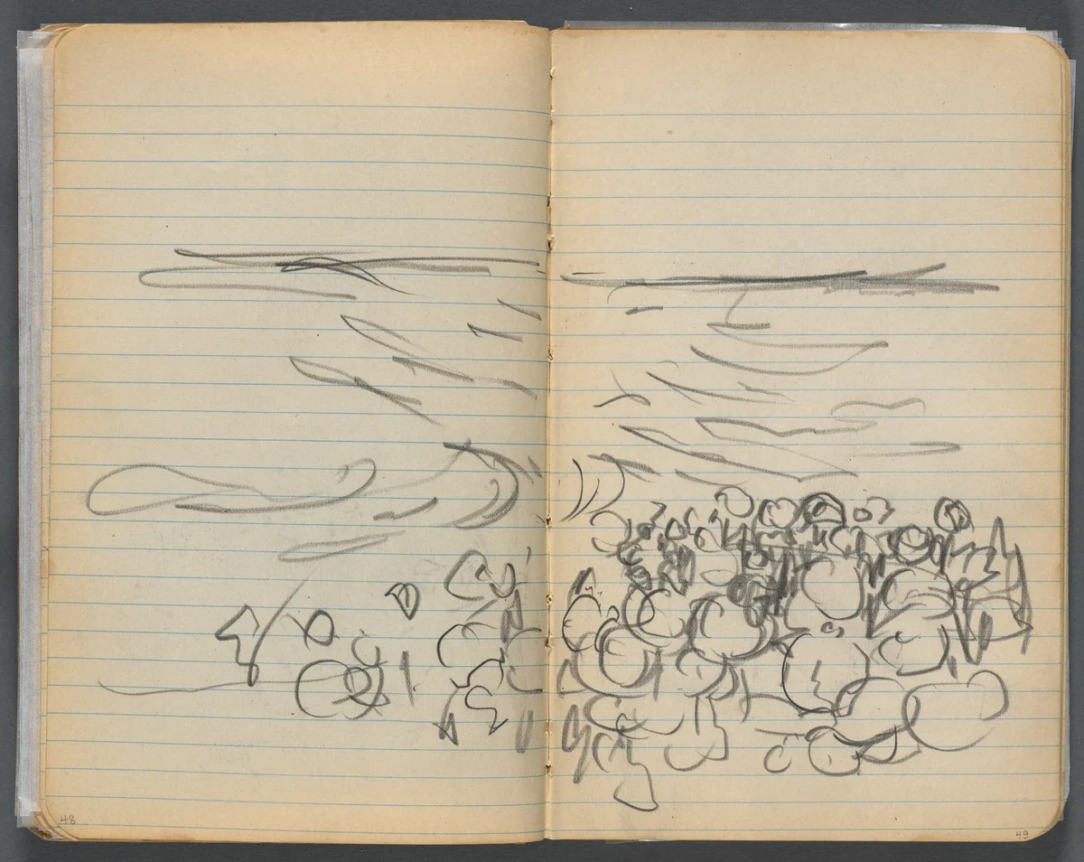Sketchbook, page 048 & 49: Beach View by Maurice Prendergast, book, 1905-1910
