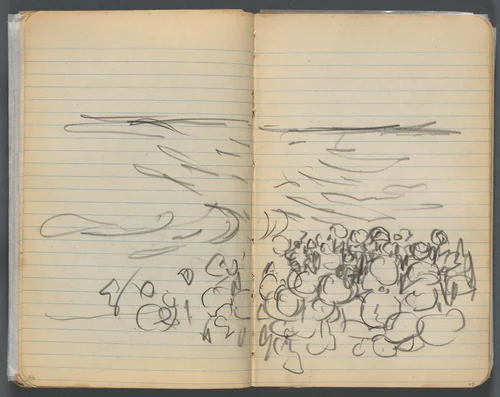Sketchbook, page 048 & 49: Beach View by Maurice Prendergast, book, 1905-1910