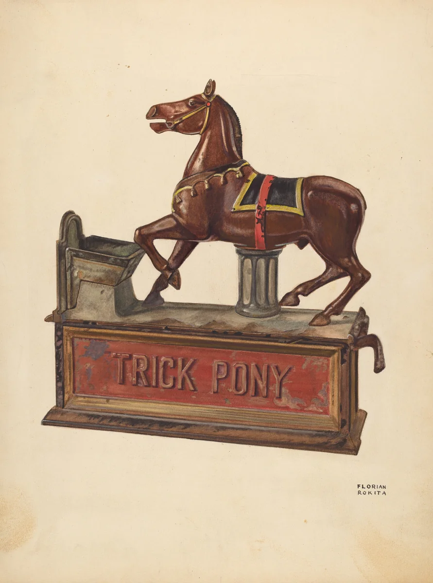 Toy Bank: Trick pony by Florian Rokita, index of american design, 1937