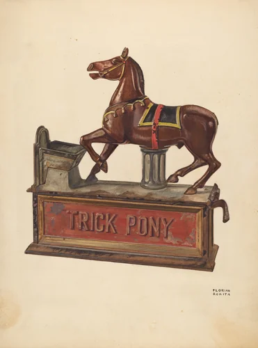 Toy Bank: Trick pony by Florian Rokita, index of american design, 1937