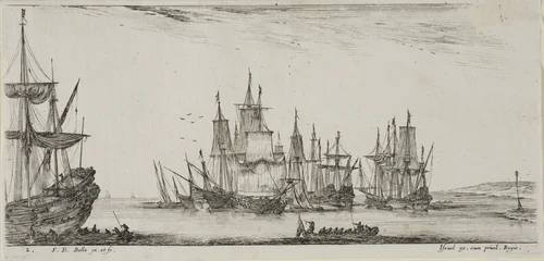 Plate Two from Various Embarkments by Stefano della Bella, print, 1630-1664