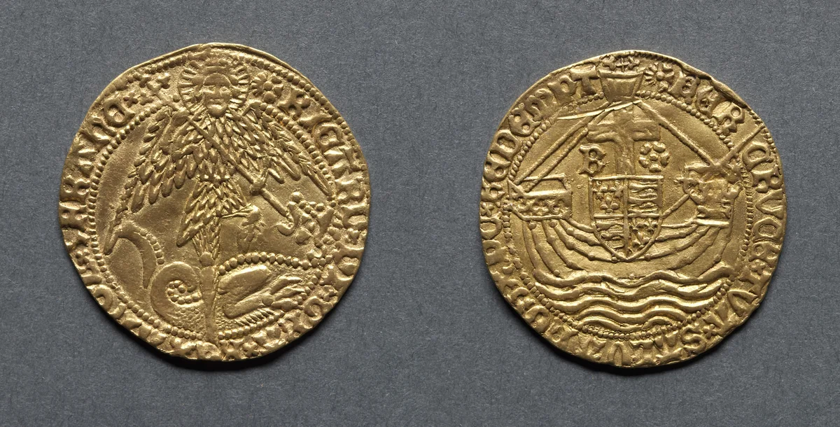 Angel: St. George Slaying the Dragon (obverse); Ship with Shield of Arms and Cross (reverse) by Unknown, metalwork, 1483-1485