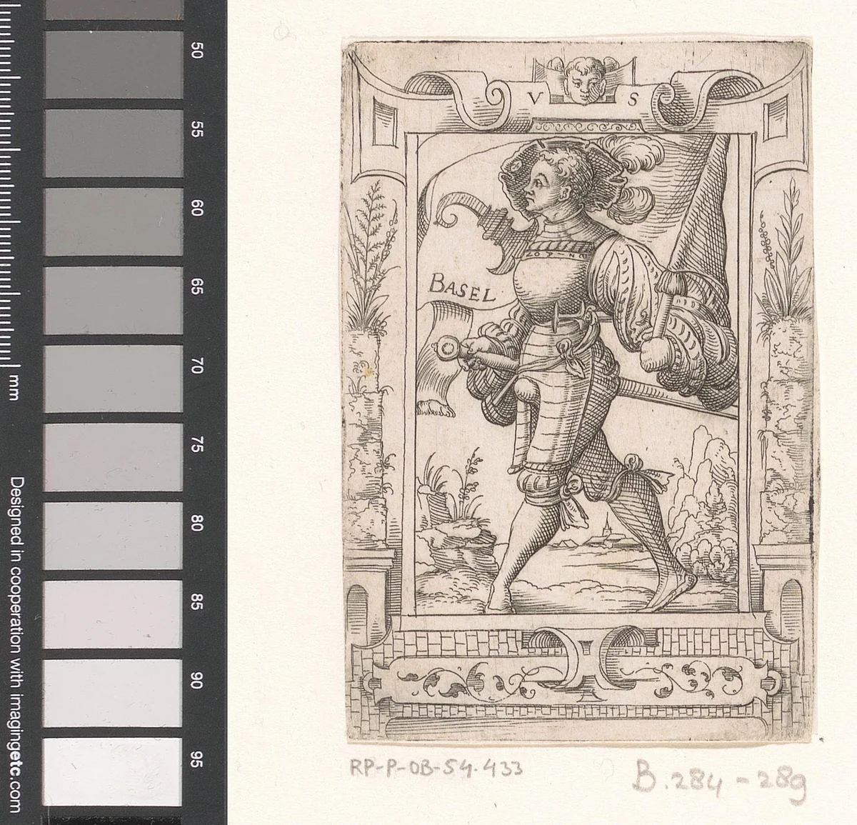 Vaandeldrager met vaandel van Bazel by Unknown, print, 1524-1562