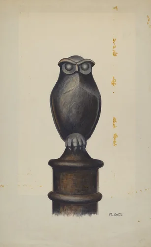 Cast Iron Owl Hitching Post by V.L. Vance, index of american design, 1937