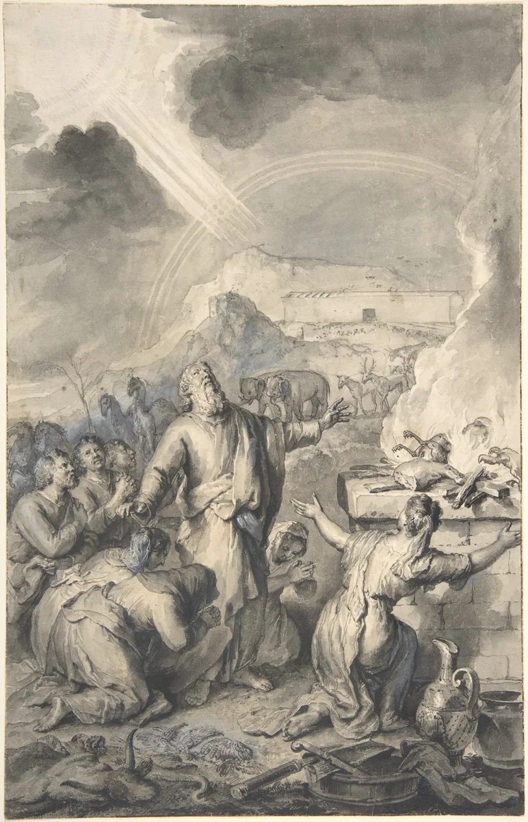 The Sacrifice of Noah by Gerard Hoet, drawing, 1670-1733