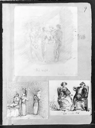 40 and 50 (Man and Woman Seated) (from Sketchbook) by James McNeill Whistler, artwork, 1854-1855