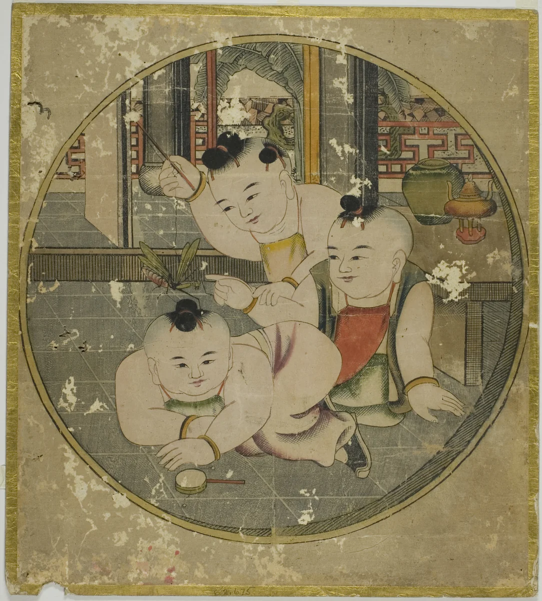 Picture of Mantis and Three Children 蟷螂三童図 (Tourou sandou zu) by Unknown Artist, print, 1767-1800