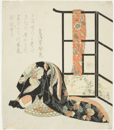 Scenting a kimono with incense by Yanagawa Shigenobu (柳川重信), print