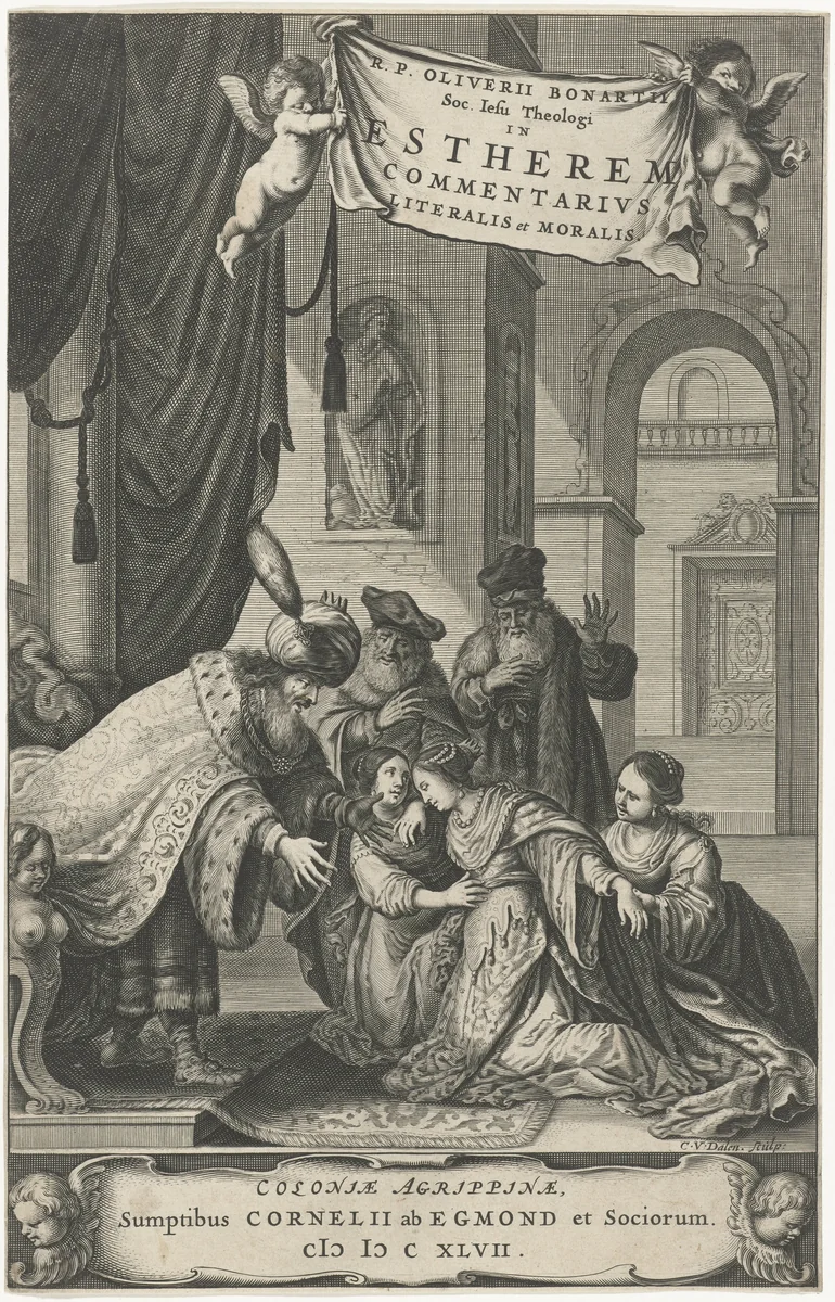Ester wordt voorgesteld aan koning Ahasveros by Cornelis van Dalen, print, 1647