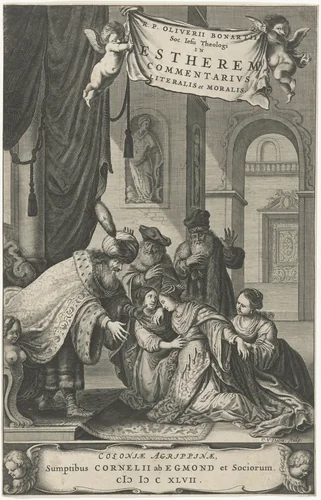 Ester wordt voorgesteld aan koning Ahasveros by Cornelis van Dalen, print, 1647