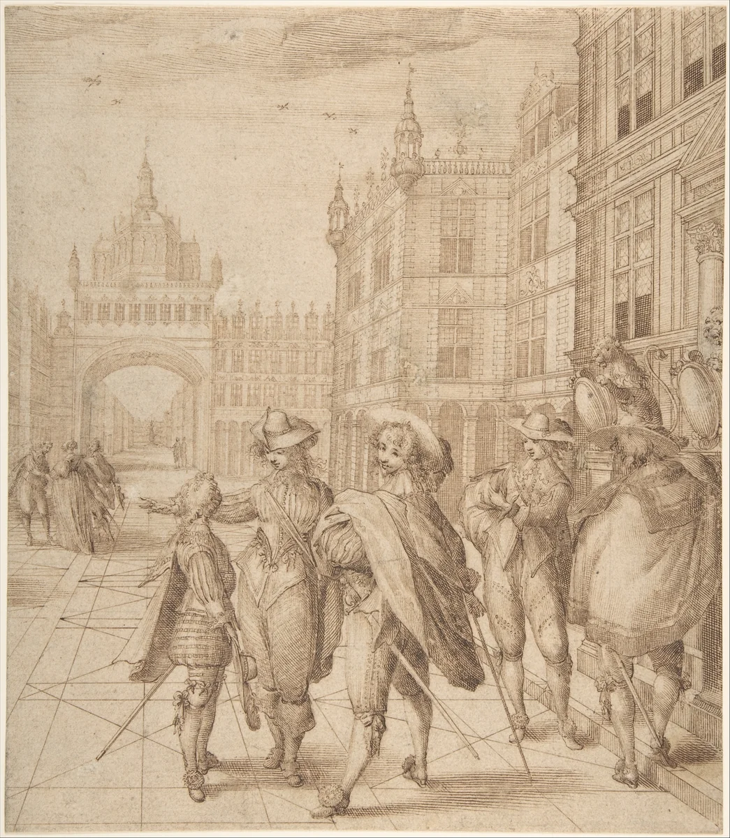 Cavaliers in a City Square by Jean de Saint-Igny, drawing, 1610-1647