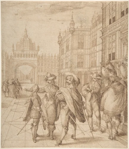 Cavaliers in a City Square by Jean de Saint-Igny, drawing, 1610-1647